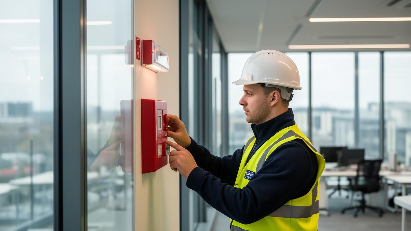 UK fire safety specialists inspecting a commercial building for compliance